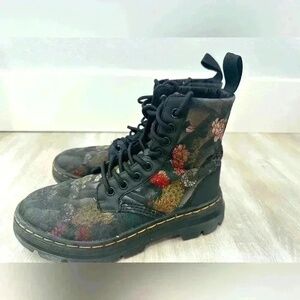 Rare Dr Martens Womens Size 5 Floral Canvas Rubbery T Ankle Boots Grunge